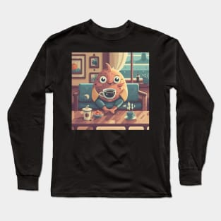 Cute Cozy fish having coffee Long Sleeve T-Shirt